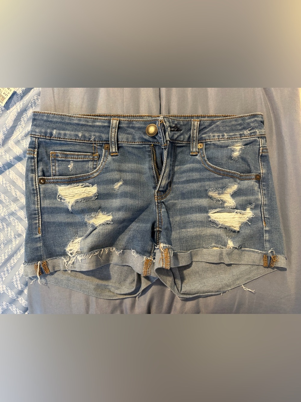 American Eagle Outfitters Distressed Light Blue Denim Shorts